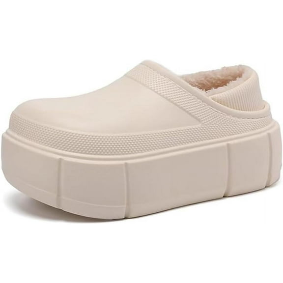 Women Fuzz Lined Clogs Cushion Platform Lightweight Winter House Shoes Slip-on Closed-Back Bedroom Slippers for Indoor Outdoor