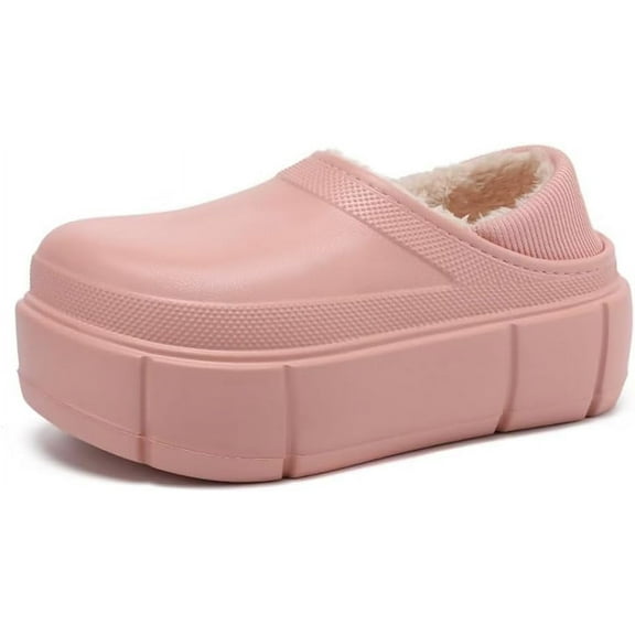 Women Fuzz Lined Clogs Cushion Platform Lightweight Winter House Shoes Slip-on Closed-back Bedroom Slippers for Indoor Outdoor