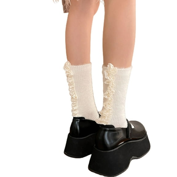 Women Fuzzy Ankle Socks Princess Socks Ruffle Frilly Socks Middle Tube Socks Cute Booties Socks JK Stundets Socks
