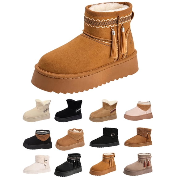 Women Fuzzy Boots Warm Cozy Winter Boots Plush Faux Fur lined Slip On Boots for Cold Weather Casual Walking Comfortable Casual Shoes