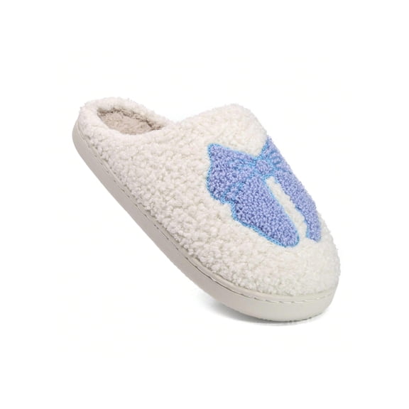 Women Fuzzy Bow Slippers Winter Warm Cozy House Shoes Plush Indoor Outdoor Women's