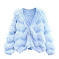 thumbnail image 1 of Women Fuzzy Cropped Cardigan Button Soft Comfy Knit Cardigans Open Front V-Neck Long Sleeves Sweater Coat, 1 of 4