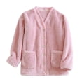 thumbnail image 1 of Women Fuzzy Fleece Jacket Long Sleeve Button Down Coat Plush Warm Winter Sleepwear with Pockets Soft Sherpa, 1 of 8