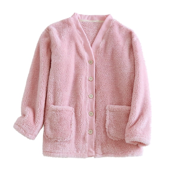 Women Fuzzy Fleece Jacket Long Sleeve Button Down Coat Plush Warm Winter Sleepwear with Pockets Soft Sherpa