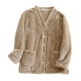 thumbnail image 1 of Women Fuzzy Fleece Jacket Pajama Tops V-Neck Button Down Lounge Sleepwear Long Sleeve Plush Warm Winter Coat with Pockets, 1 of 3