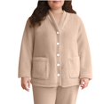 thumbnail image 1 of Women Fuzzy Fleece Jacket Pajama Tops V-Neck Button Down Sleepwear Long Sleeve Plush Warm Coat with Pockets, 1 of 9