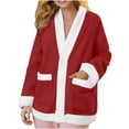 thumbnail image 1 of Women Fuzzy Fleece Jacket Pajama Tops V-Neck Button Down Sleepwear Long Sleeve Plush Warm Winter Coat with Pockets, 1 of 7