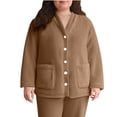 thumbnail image 1 of Women Fuzzy Fleece Jacket Sherpa V-neck Button Down Long Sleeve Winter Coat Plush Warm Sleepwear with Pockets, 1 of 8
