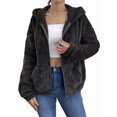 thumbnail image 1 of Women Fuzzy Fleece Jacket Zip Up Oversized Winter Warm Sweatshirt Hoodies Black XXL, 1 of 9