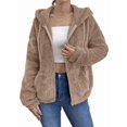 thumbnail image 1 of Women Fuzzy Fleece Jacket Zip Up Oversized Winter Warm Sweatshirt Hoodies Khaki M, 1 of 9
