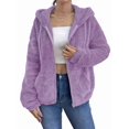thumbnail image 1 of Women Fuzzy Fleece Jacket Zip Up Oversized Winter Warm Sweatshirt Hoodies Light Purple S, 1 of 9