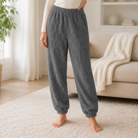 Women Fuzzy Fleece Jogger Loungewear Pants Winter Warm Pajama Bottoms One Size