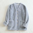 thumbnail image 1 of Women Fuzzy Fleece Pajama Tops V-Neck Button down Sleepwear Long Sleeve Warm Winter Home Wear with Pockets New Blue XL, 1 of 7