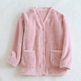 thumbnail image 1 of Women Fuzzy Fleece Pajama Tops V-Neck Button down Sleepwear Long Sleeve Warm Winter Home Wear with Pockets New Pinky M, 1 of 9