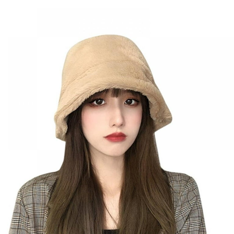 Women Fuzzy Fleece Vintage Faux Fur Bucket Hat - Walmart.com