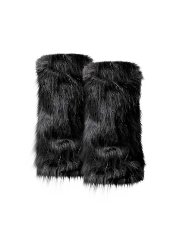 Women Fuzzy Leg Warmers Furry Boot Covers for Women, Warm Fuzzy Boot Cuff Boot Sleeves Leg Warmers for Party Winter Warm Costume Props Winered QURATI Black One Size