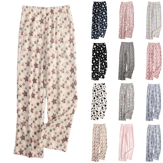 Women Fuzzy Pajama Pants Wide Leg Fluffy Bottoms Plush Pants Elastic Waist Lounge Pants Flannel Pajama Pants