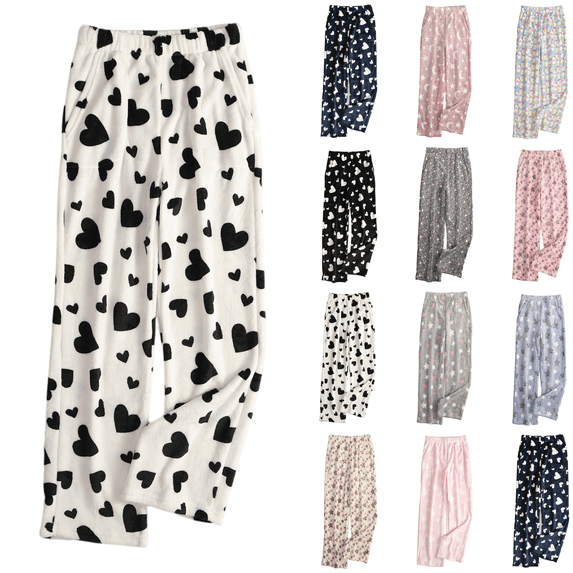 Women Fuzzy Pajama Pants Wide Leg Fluffy Bottoms Plush Pants Elastic Waist Lounge Pants Flannel Pajama Pants