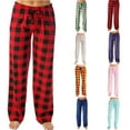 thumbnail image 1 of Women Fuzzy Plush Pajama Pants Buffalo Plaid Drawstring Elastic Waist Wide Leg Pj Bottoms Soft Cozy Lounge Pants with Pockets, 1 of 4