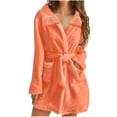 thumbnail image 1 of Women Fuzzy Robe Short Bathrobe Belted Soft Fall Winter Spa Fleece Plush Lapel Neck Kimono Bath Robe with Pockets (2XL, Orange), 1 of 5