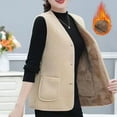 thumbnail image 1 of Women Fuzzy Vest Button Warm Sleeveless Fall Winter Waistcoat Outerwear with Pocket Apricot Beige 3XL, 1 of 7
