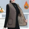 thumbnail image 1 of Women Fuzzy Vest Button Warm Sleeveless Fall Winter Waistcoat Outerwear with Pocket Apricot Coffee 3XL, 1 of 5