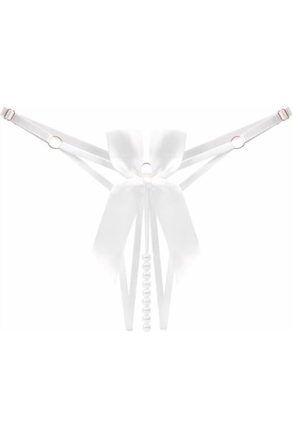 Womens Underwear, Women G-String Pearl Lace Bowknot Thong Underwear, T-Back Lace Bowknot Beads Brief, White