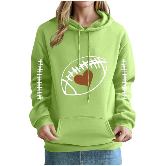 Women Game Day Heart Rugby Football Graphics Hoodies Trendy 2025 Fall Long Sleeve Drawstring Sweatshirt with Pockets