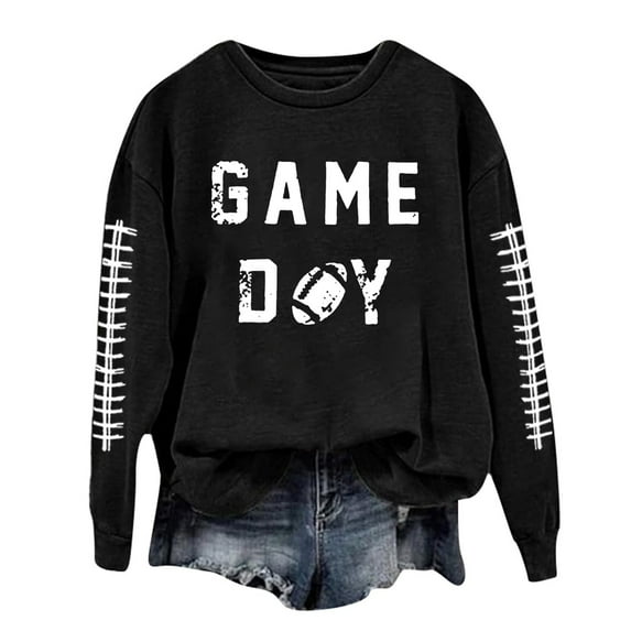 Women Game Day Sweatshirts Novelty Football Printed Long Sleeve Crew Neck Tops 2025 Fall Fashion Casual Classic Fit Blouses