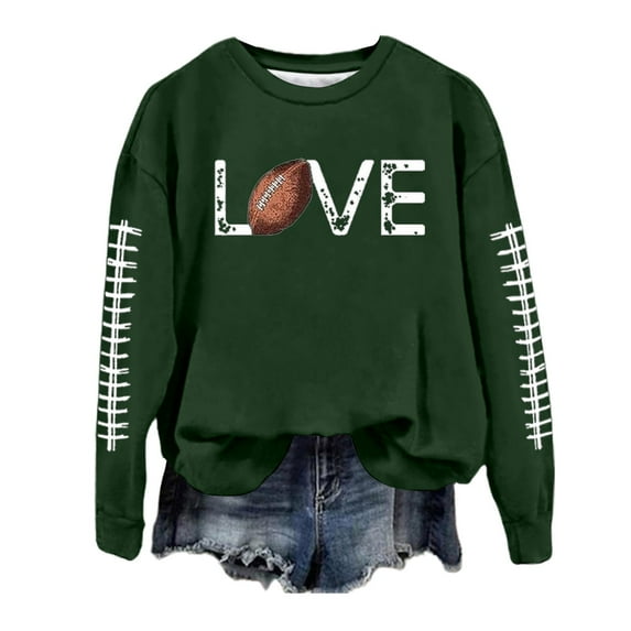 Women Game Day Sweatshirts Novelty Football Printed Long Sleeve Crew Neck Tops 2025 Fall Fashion Casual Classic Fit Blouses