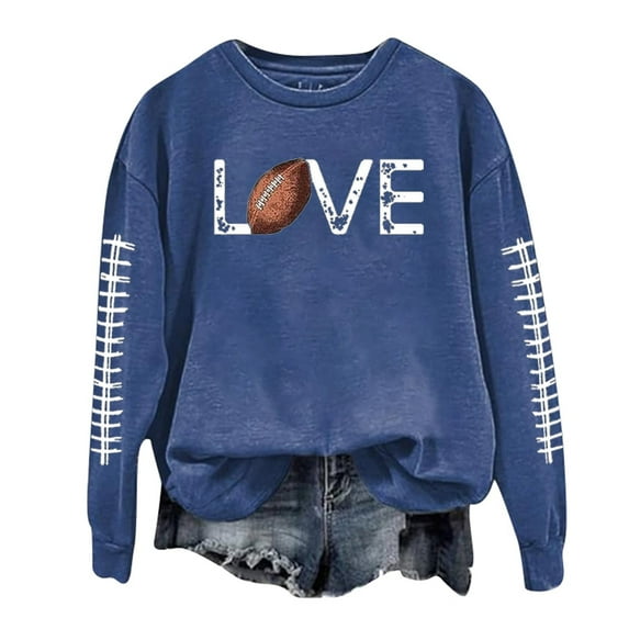 Women Game Day Sweatshirts Novelty Football Printed Long Sleeve Crew Neck Tops 2025 Fall Fashion Casual Classic Fit Blouses