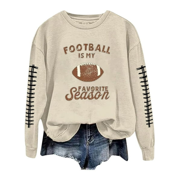Women Game Day Sweatshirts Novelty Football Printed Long Sleeve Crew Neck Tops 2025 Fall Fashion Casual Classic Fit Blouses