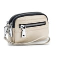 thumbnail image 1 of Women Genuine Leather Coin Purse Small Wristlet. 3 Zip Coin Pouch Card Holder Wallet. Soft Split Real Leather. No Credit Card Slots., 1 of 8