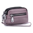 thumbnail image 1 of Women Genuine Leather Coin Purse Small Wristlet. 3 Zip Coin Pouch Card Holder Wallet. Soft Split Real Leather. No Credit Card Slots., 1 of 8
