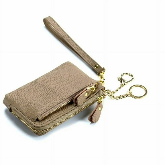 Women Genuine Leather Coin Purse with Hand Strap. Small Wallet Wristlet with 3 zip compartments & 3 credit cards slots. Soft Split Real Leather.