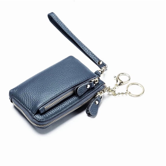 Women Genuine Leather Coin Purse with Hand Strap. Small Wallet Wristlet with 3 zip compartments & 3 credit cards slots. Soft Split Real Leather.