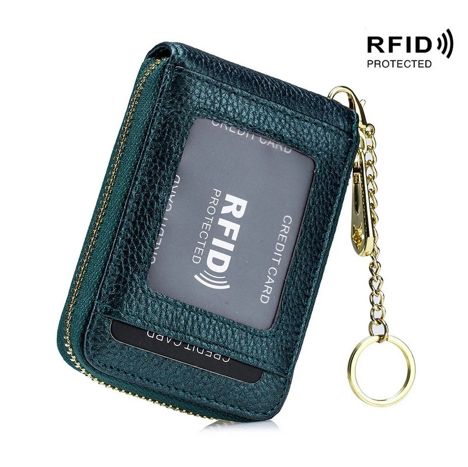 Women Genuine Leather ID Case Card Holder with Key Chain. 12 Credit ...