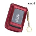 thumbnail image 1 of Women Genuine Leather ID Case Card Holder with Key Chain. 12 Credit Card Vertical Slots Fluorescent Minimalist Wallet Purse. RFID Blocking., 1 of 8