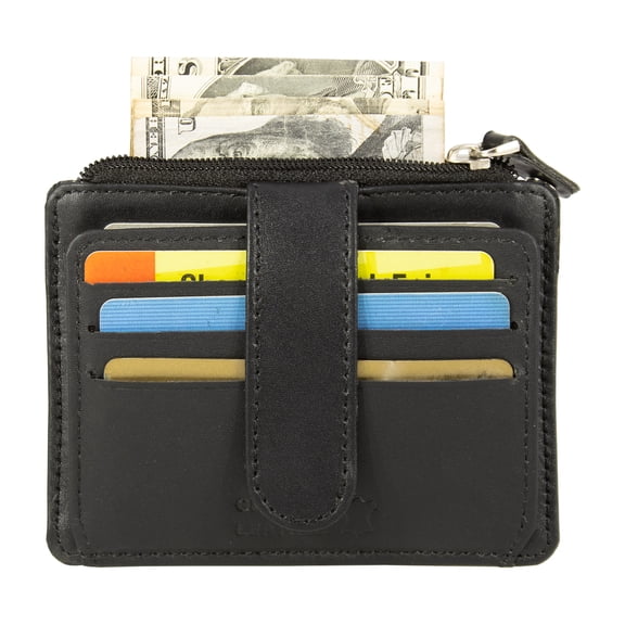 Women Genuine Leather ID/Credit Card Holder, Mini Card Wallet, Black