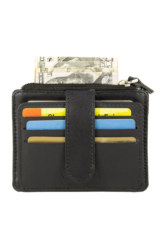 Women Genuine Leather ID/Credit Card Holder, Mini Card Wallet, Black