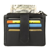 Women Genuine Leather ID/Credit Card Holder, Mini Card Wallet, Black