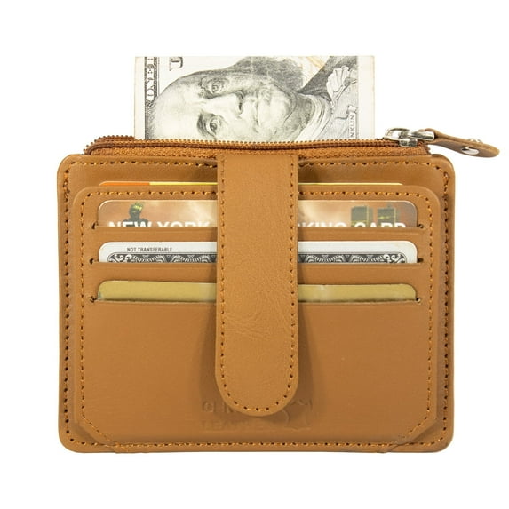 Women Genuine Leather ID/Credit Card Holder with RFID Blocking, Tan