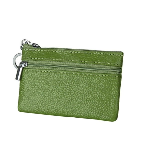 Women Genuine Leather RFID Blocking Mini Wallet Key Ring Zip Coin Purse