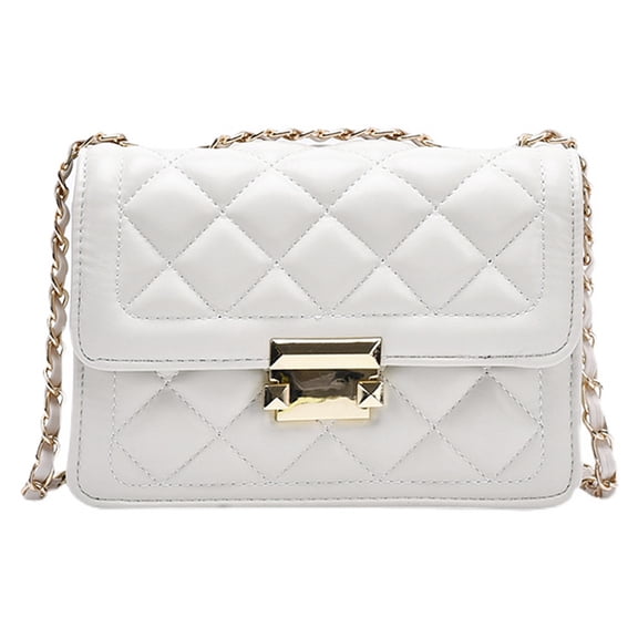 Women Genuine Leather Shoulder Bag Ladies Fashion Clutch Purses Quilted Crossbody,White