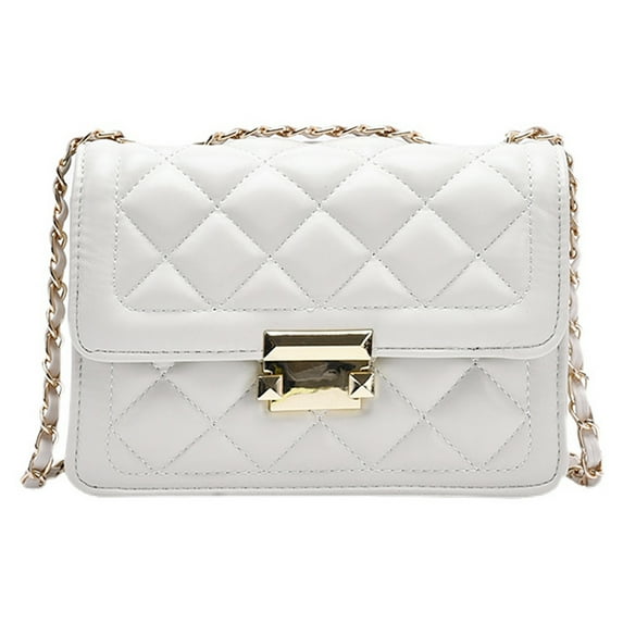 Women Genuine Leather Shoulder Bag Ladies Fashion Clutch Purses Quilted Crossbody,White