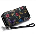thumbnail image 1 of Women Genuine Leather Wallet with Wrist Strap, Double Zipped Embossed Flower Floral Hand Painted Wrislet Clutch Purse, RFID Blocking, 1 of 7
