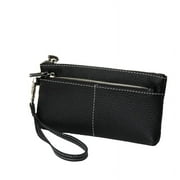Women Genuine Leather Wristlet Wallet with Hand Strap. 3 Zipped Pockets, 6 Credit Card Slots Case Coin Purse.