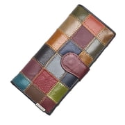 Women Genuine Patent Leather Trifold Wallet, Patchwork Crafted Colorblock Embossed Floral Clutch Purse - Long Wallets