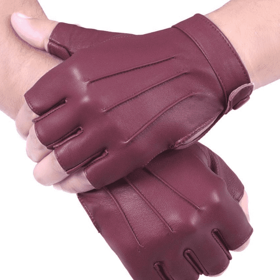 Women Genuine Soft Sheepskin Leather Half Finger Driving Glove Burgundy