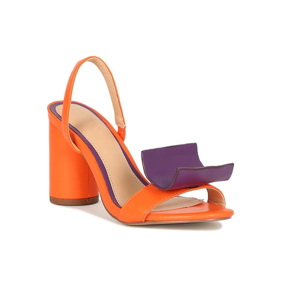 Women Geo Decor Open Toe Slingback Cylinder Heel Sandal 18821